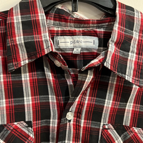 PD&C Mens Long Sleeve Shirt Red Black Size XL - Picture 4 of 6